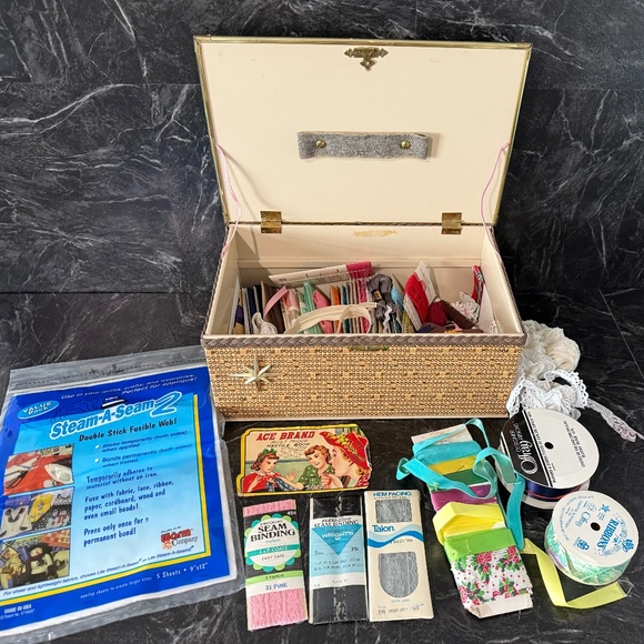 Vintage Sewing Box Full of Vintage Sewing Supplies - Picture 1 of 15